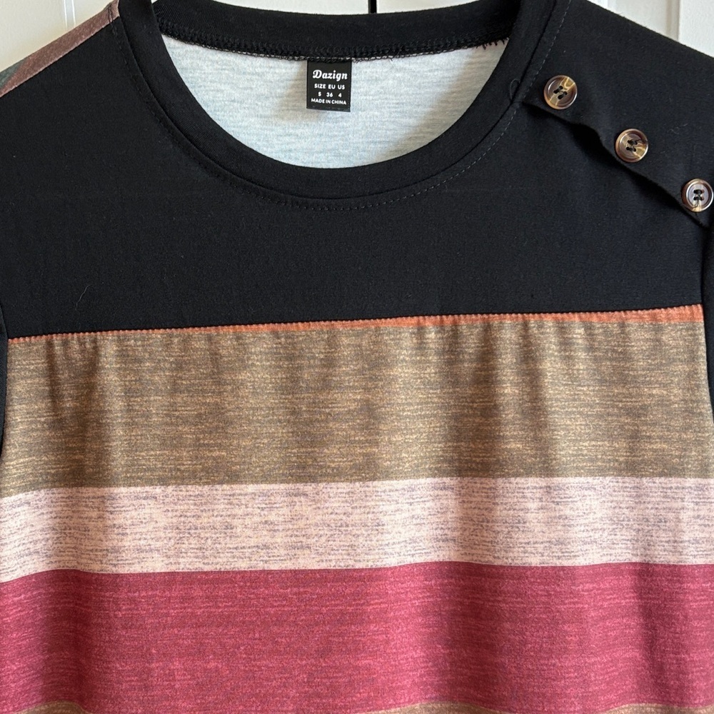 Stylish Multicolor Striped Women's Jersey Top by Dazign with Shoulder Buttons - Picture 4 of 6